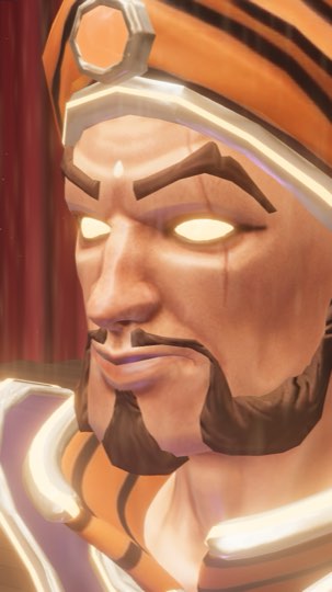 Zoltan in his halloween skin: an orange and black striped turban with a pumpkin-coloured gem.